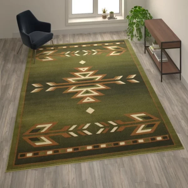 Lodi Collection Southwestern 8' x 10' Green Area Rug - Add Warmth and Style to Your Home - Image 2
