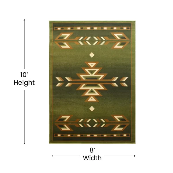Lodi Collection Southwestern 8' x 10' Green Area Rug - Add Warmth and Style to Your Home - Image 4