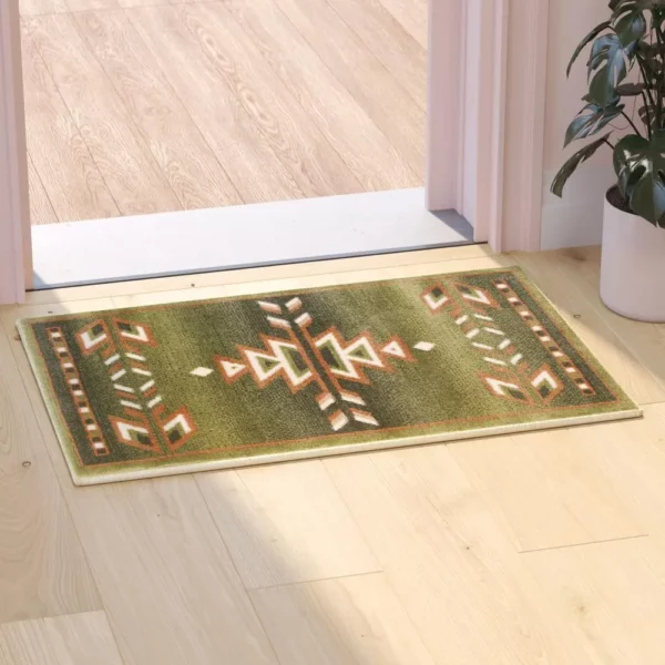 Lodi Collection Southwestern Area Rug - Green 2' x 3' - Image 2