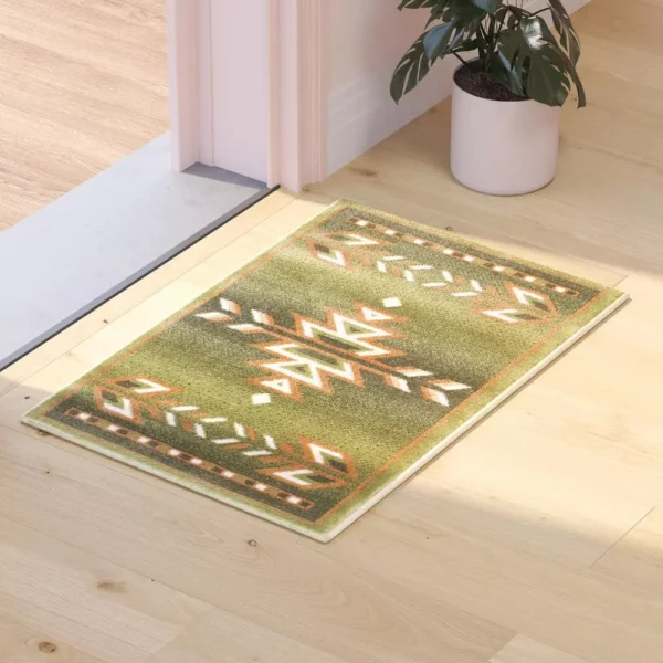 Lodi Collection Southwestern Area Rug - Green 2' x 3' - Image 5