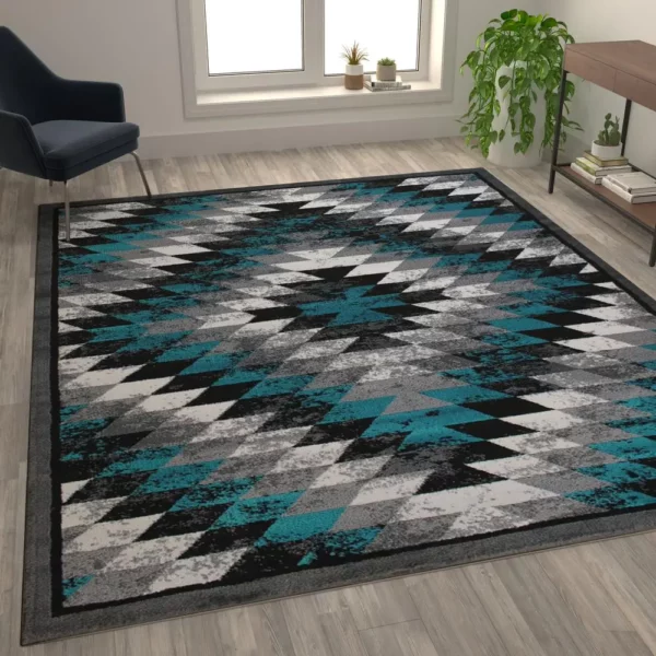 Teagan Collection Southwestern 8' x 10' Turquoise Area Rug - Image 5