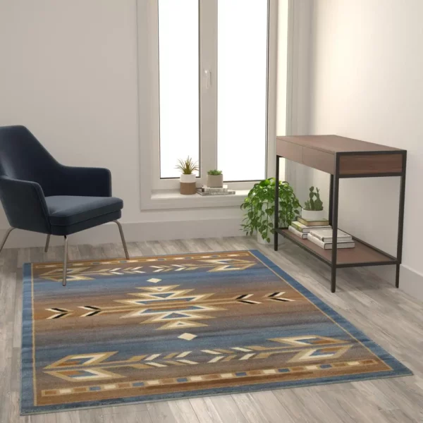 Lodi Collection Southwestern Blue Area Rug - Image 2
