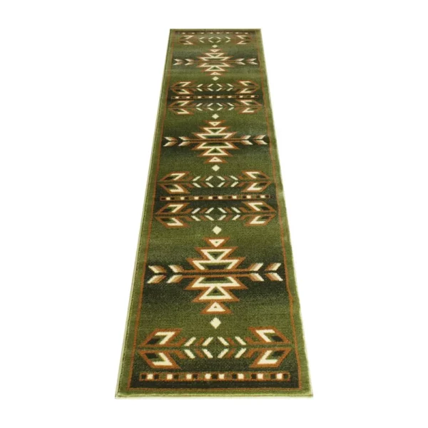 Lodi Collection Southwestern 2' x 7' Green Area Rug