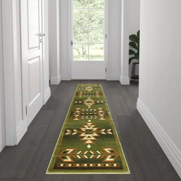 Lodi Collection Southwestern 2' x 7' Green Area Rug - Image 2