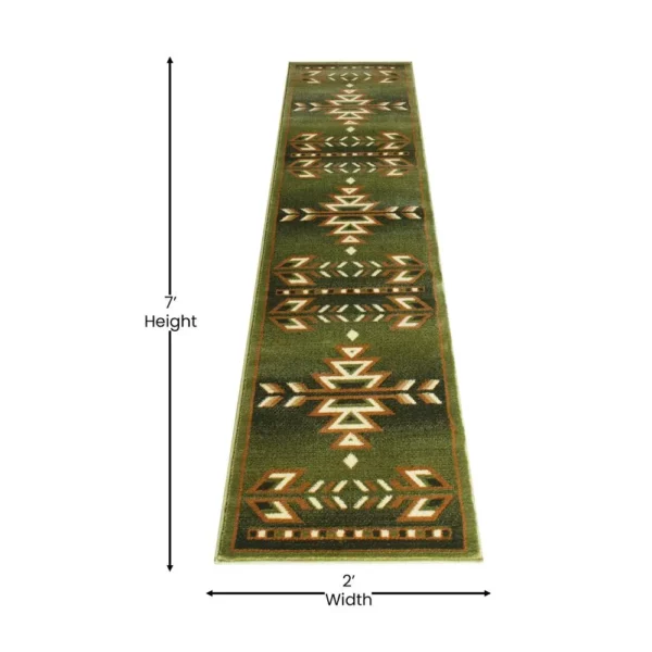 Lodi Collection Southwestern 2' x 7' Green Area Rug - Image 4
