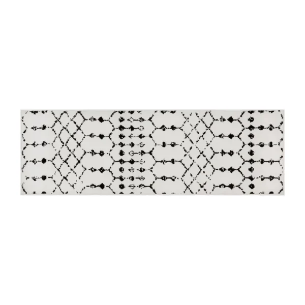 Geometric Bohemian Low Pile Rug - 2'x6' - Ivory/Black - Image 2