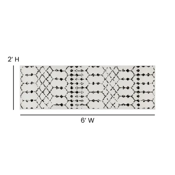Geometric Bohemian Low Pile Rug - 2'x6' - Ivory/Black - Image 4