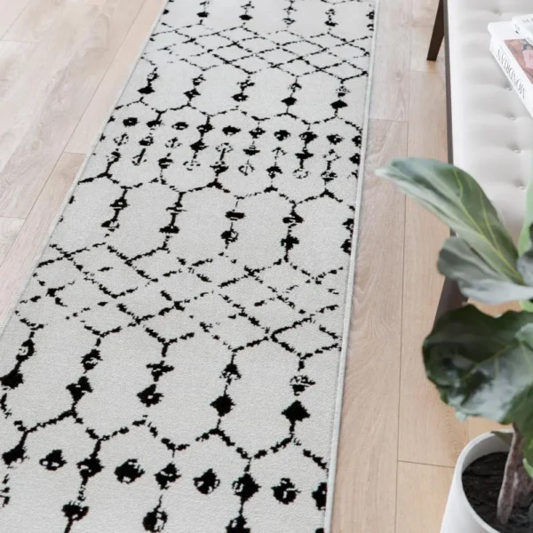 Geometric Bohemian Low Pile Rug - 2'x6' - Ivory/Black - Image 5
