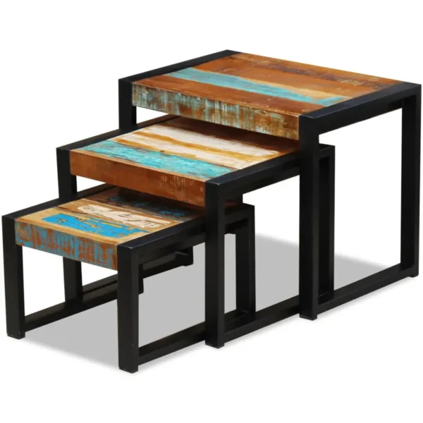 vidaXL Side Table Set of 3 Varies Solid reclaimed wood Small to medium - Image 2