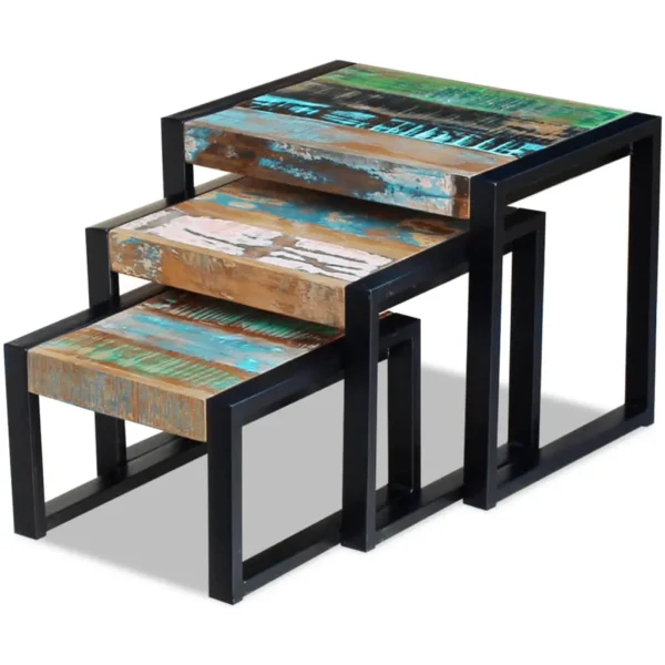vidaXL Side Table Set of 3 Varies Solid reclaimed wood Small to medium - Image 3