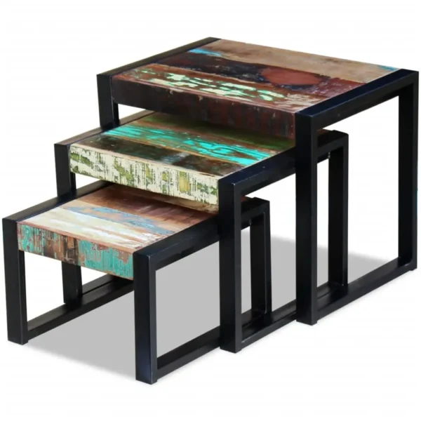 vidaXL Side Table Set of 3 Varies Solid reclaimed wood Small to medium - Image 5
