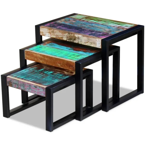 vidaXL Side Table Set of 3 Varies Solid reclaimed wood Small to medium - Image 6