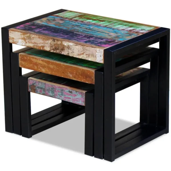 vidaXL Side Table Set of 3 Varies Solid reclaimed wood Small to medium - Image 7
