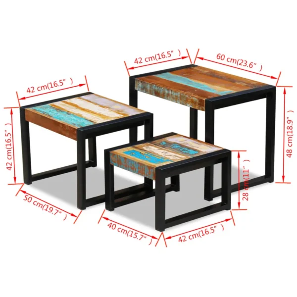 vidaXL Side Table Set of 3 Varies Solid reclaimed wood Small to medium - Image 9