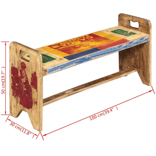 Bench Multicolor Solid reclaimed wood 39.4x11.8x19.7 in Durable - Image 7