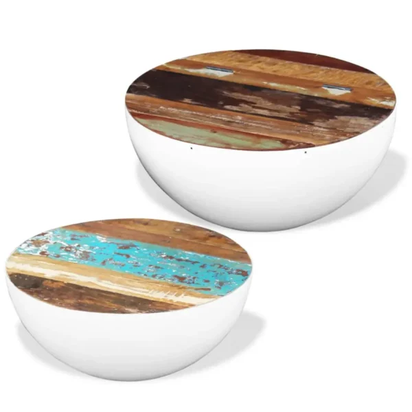 vidaXL Coffee Table Set of 2 Multicolour Reclaimed wood and steel - Image 4