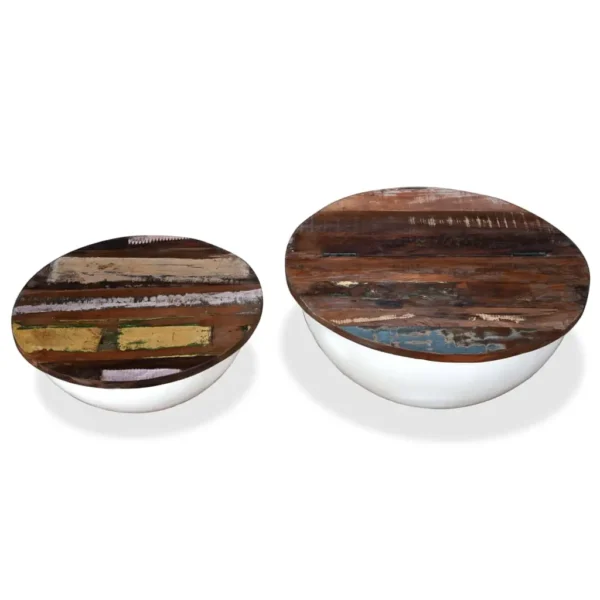 vidaXL Coffee Table Set of 2 Multicolor Solid Reclaimed Wood Small - Image 4
