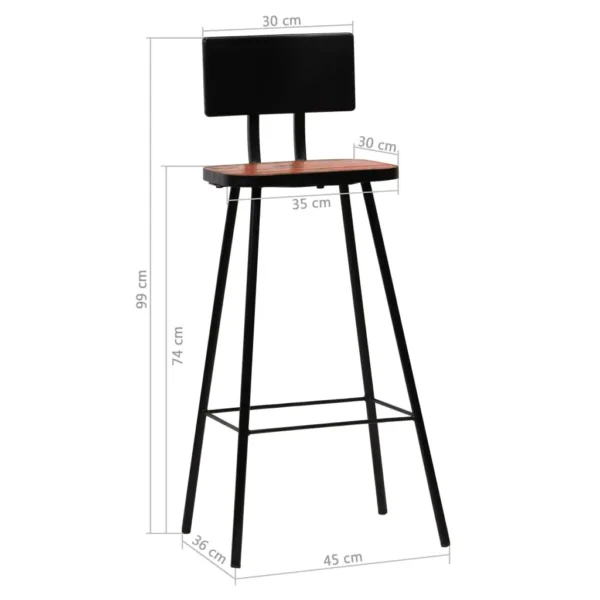 vidaXL Bar Chair Set of 4 Multicolour Solid reclaimed wood and steel - Image 12