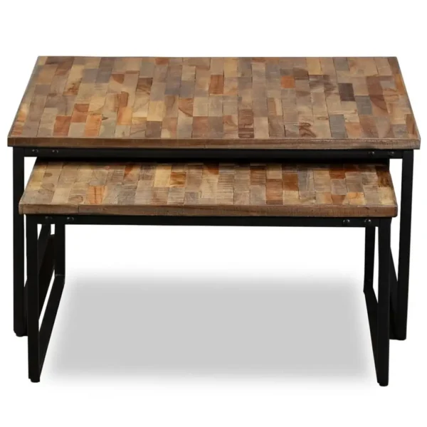 vidaXL Coffee Table Set of 2 Brown Reclaimed teak Large & Small - Image 2