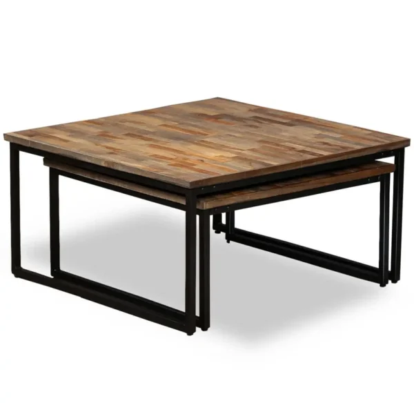 vidaXL Coffee Table Set of 2 Brown Reclaimed teak Large & Small - Image 3