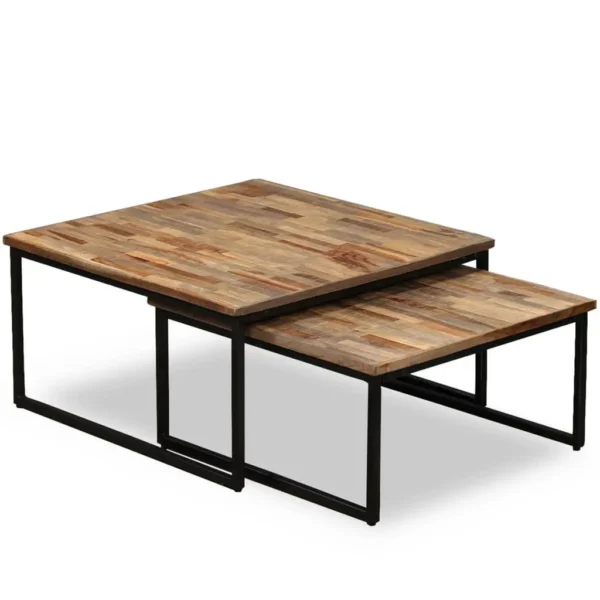 vidaXL Coffee Table Set of 2 Brown Reclaimed teak Large & Small - Image 10