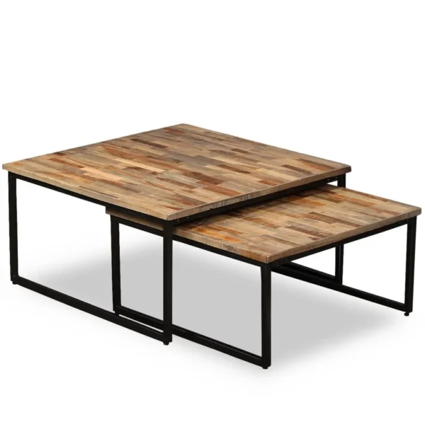 vidaXL Coffee Table Set of 2 Brown Reclaimed teak Large & Small - Image 11