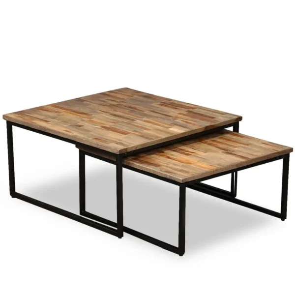 vidaXL Coffee Table Set of 2 Brown Reclaimed teak Large & Small - Image 12