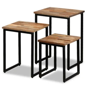 vidaXL Coffee Table Set of 3 Natural Wood, Black Reclaimed Teak, Steel