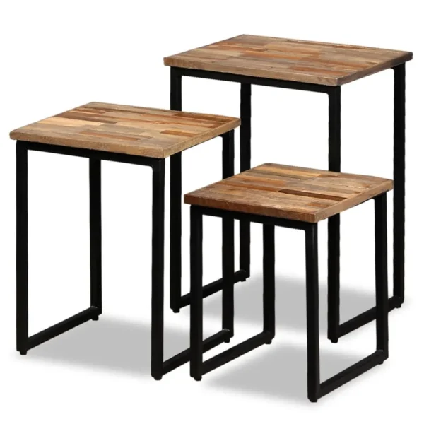 vidaXL Coffee Table Set of 3 Natural Wood, Black Reclaimed Teak, Steel