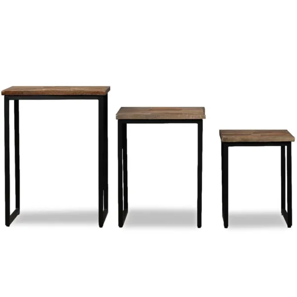 vidaXL Coffee Table Set of 3 Natural Wood, Black Reclaimed Teak, Steel - Image 2
