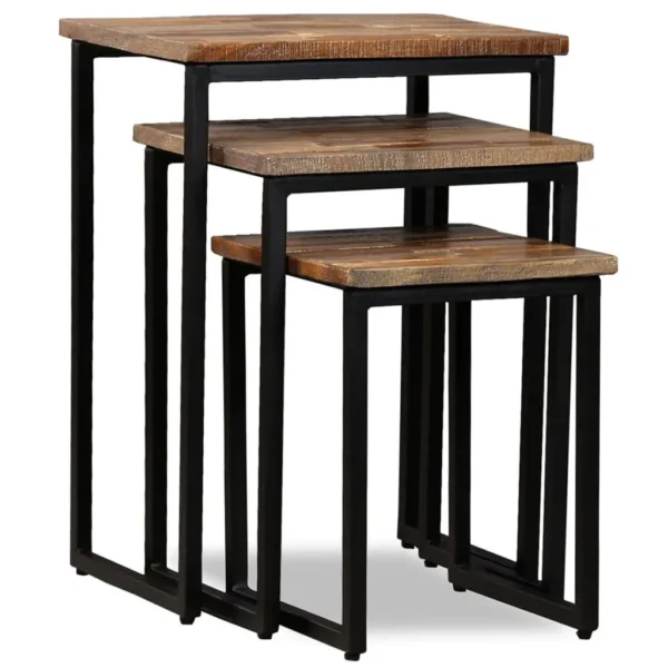 vidaXL Coffee Table Set of 3 Natural Wood, Black Reclaimed Teak, Steel - Image 10