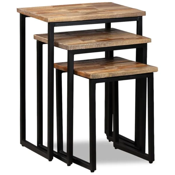 vidaXL Coffee Table Set of 3 Natural Wood, Black Reclaimed Teak, Steel - Image 11