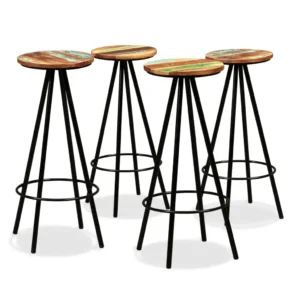 Bar Stool Set of 4 Varied Reclaimed Wood Standard Industrial