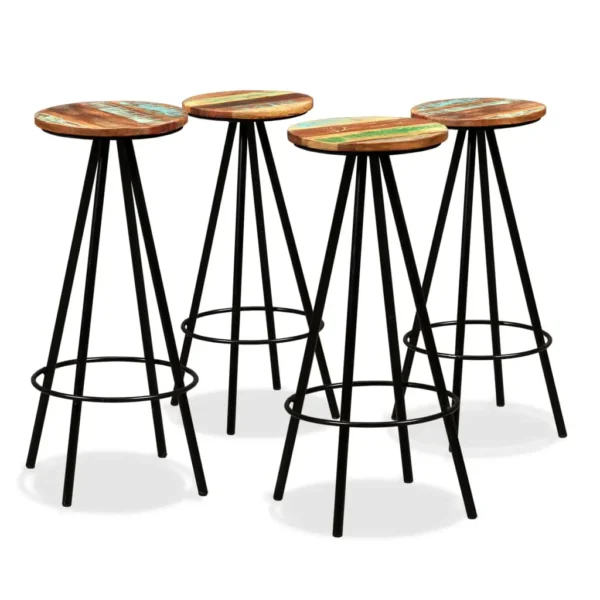 Bar Stool Set of 4 Varied Reclaimed Wood Standard Industrial