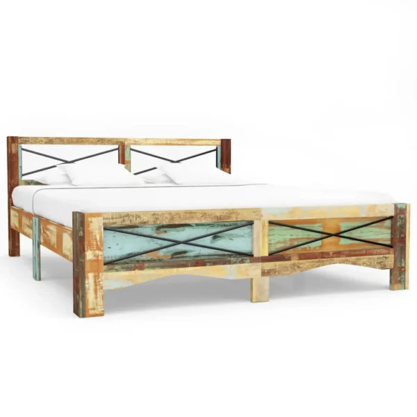 vidaXL Bed Frame Multicolor Solid Reclaimed Wood 63x79 in Durable