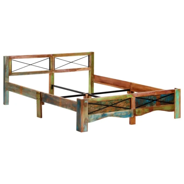 vidaXL Bed Frame Multicolor Solid Reclaimed Wood 63x79 in Durable - Image 2