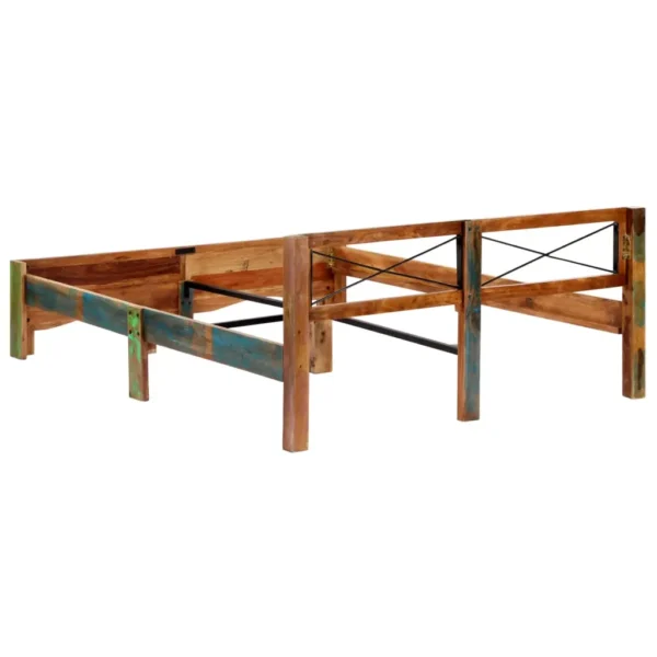 vidaXL Bed Frame Multicolor Solid Reclaimed Wood 63x79 in Durable - Image 4