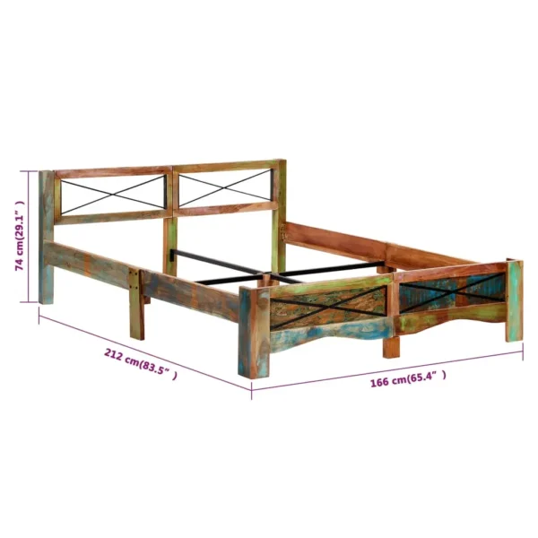 vidaXL Bed Frame Multicolor Solid Reclaimed Wood 63x79 in Durable - Image 8