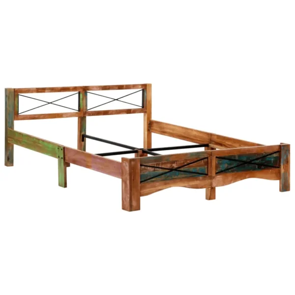 vidaXL Bed Frame Multicolor Solid Reclaimed Wood 63x79 in Durable - Image 11