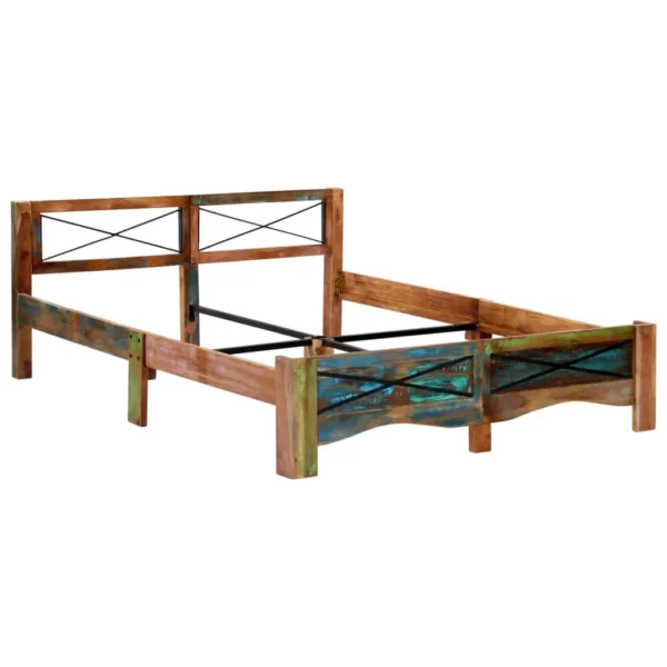 vidaXL Bed Frame Multicolor Solid Reclaimed Wood 63x79 in Durable - Image 12