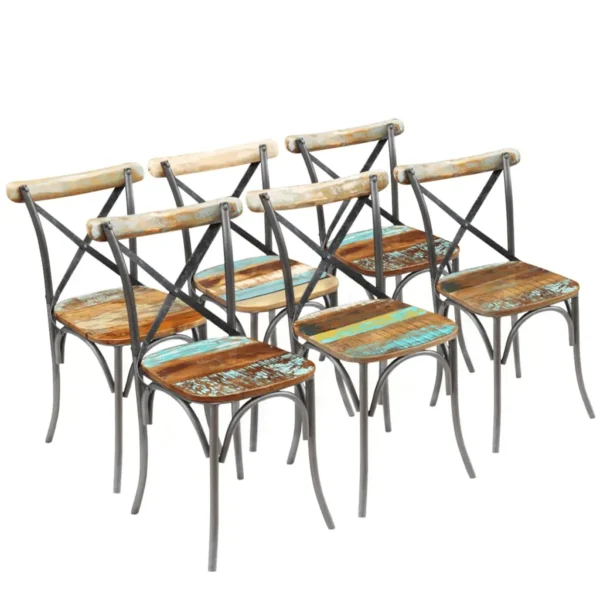 Dining Chair Set of 6 Multicolor Reclaimed wood and steel