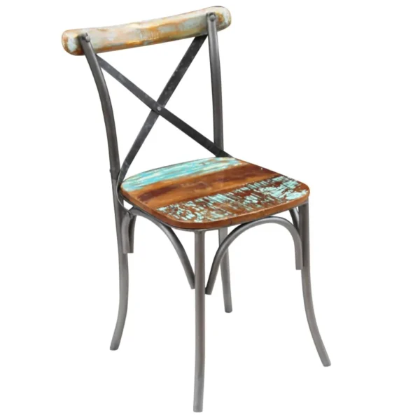 Dining Chair Set of 6 Multicolor Reclaimed wood and steel - Image 3