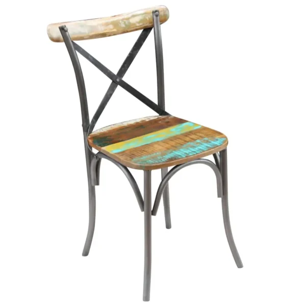 Dining Chair Set of 6 Multicolor Reclaimed wood and steel - Image 4