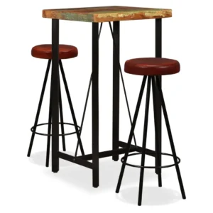 Bar Set Brown and Black Solid Reclaimed Wood Industrial Durable