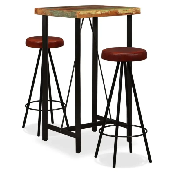 Bar Set Brown and Black Solid Reclaimed Wood Industrial Durable
