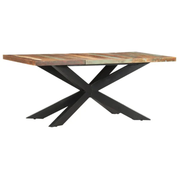  Dining Table Varied wood colors and black legs Reclaimed wood