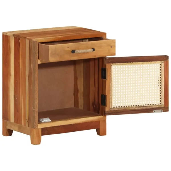 vidaXL Bedside Cabinet Multicolor Solid reclaimed wood, natural cane, MDF - Image 2