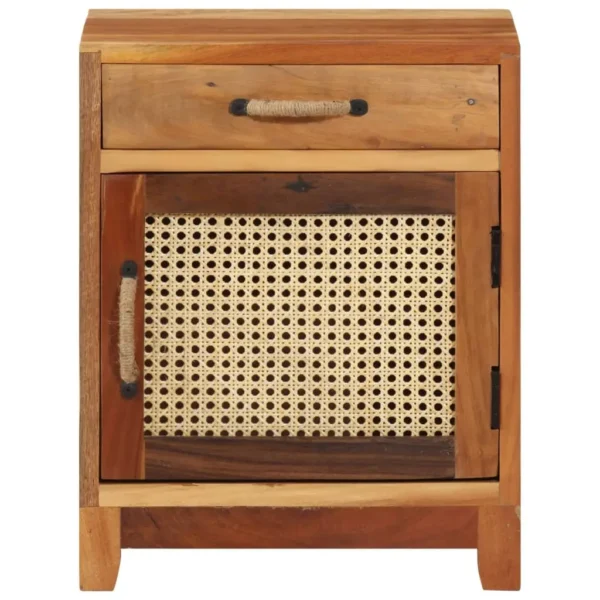 vidaXL Bedside Cabinet Multicolor Solid reclaimed wood, natural cane, MDF - Image 3