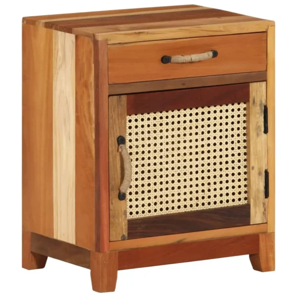 vidaXL Bedside Cabinet Multicolor Solid reclaimed wood, natural cane, MDF - Image 9