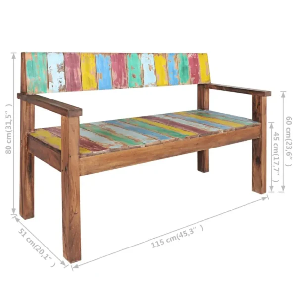 vidaXL Bench Multicolour Solid reclaimed wood (teak, mango, pine, beech) - Image 7